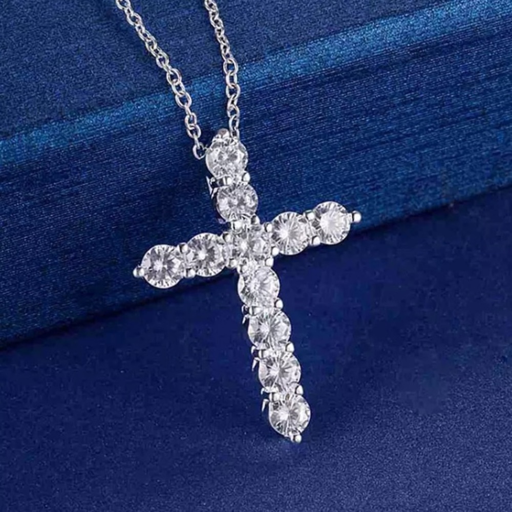 New Silver Cross & Stone Necklace